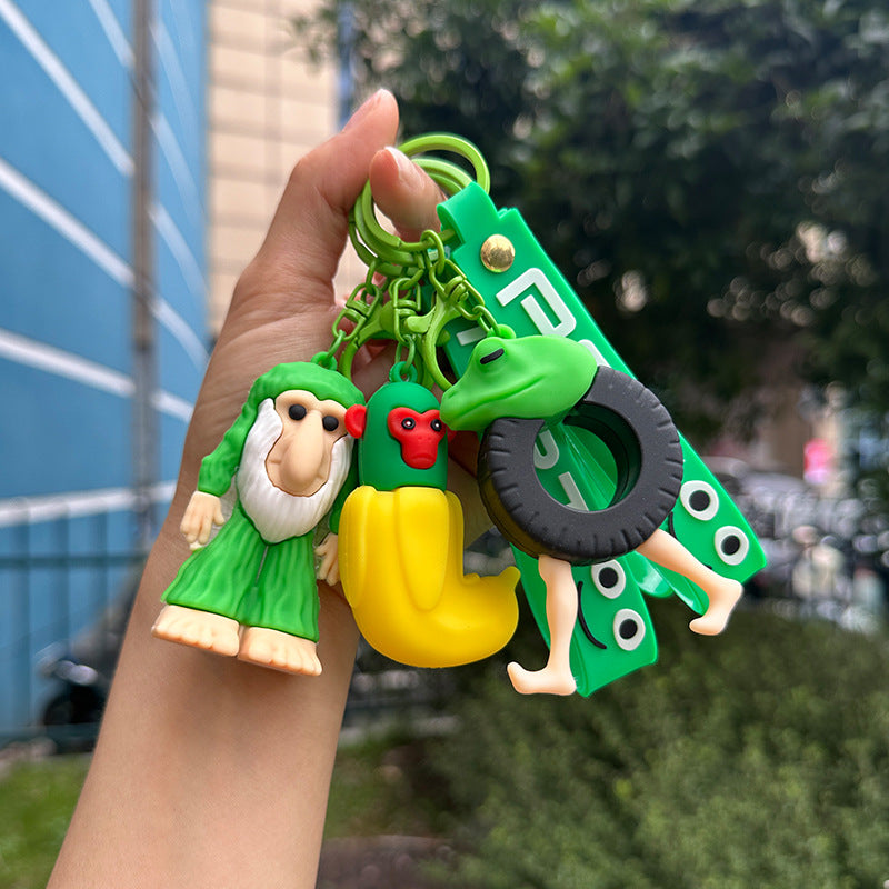 Cross-Border Foreign Abstract Shanhaijing Keychain Tung Tung Tung Sahur Car Wooden Stick Man Keychain