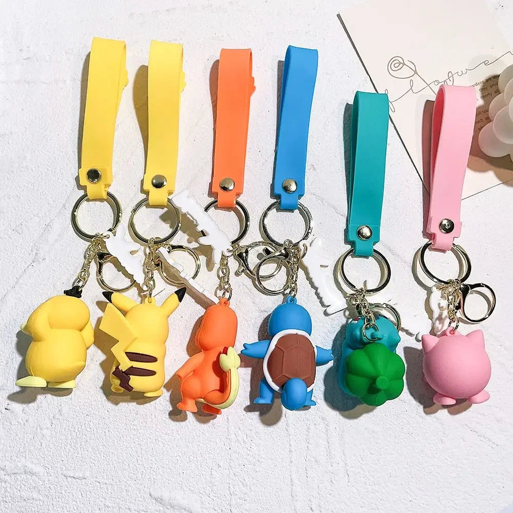 Pokemon Pikachu Keychain Anime Action Figure Toy Kawaii Cartoon Fashion Charmander Psyduck Doll Keyring Car Bag Pendant Kid Gift